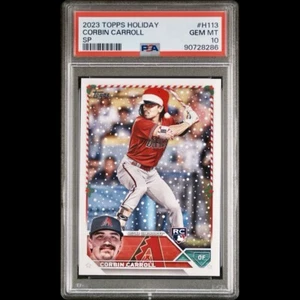 CORBIN CARROLL 2023 TOPPS HOLIDAY #H113 SP SANTA HAT DIAMONDBACKS RC PSA 10 - Picture 1 of 2