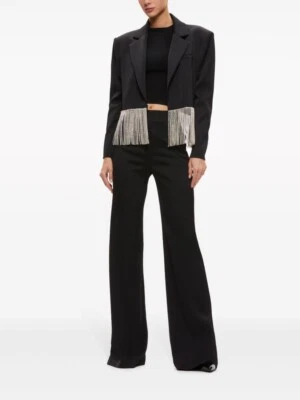 $795 ALICE + OLIVIA "Shan" Chaqueta Blazer Negra con Detalle de Flecos de Estrás 6 Foto 1 de 4