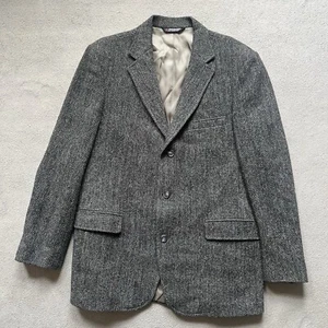 Harris Tweed Blazer Mens 44r Gray House of Walsh Herringbone Suit Jacket Coat - Picture 1 of 12