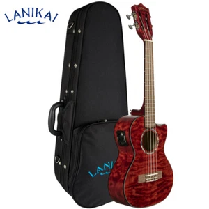 Lanikai QM-RDCET Quilted Maple Red Stain Tenor Acoustic Electric Ukulele w/ Case - Picture 1 of 4
