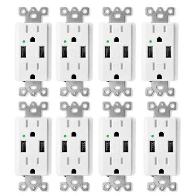 8Pack Dual USB Wall Outlet Tamper-Resistant 15Amp Power Socket Charger 2 Outlets - Image 1 of 4