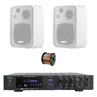 Pyle PDA8BU 5.1 Channel Home Audio Bluetooth Receiver, 2x 4" White Speaker, Wire - Image 1 of 4