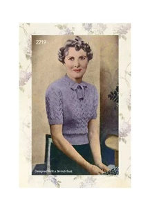 1940's Pretty Pussy Bow Jumper Knitting Pattern Bust 36 - Picture 1 of 3