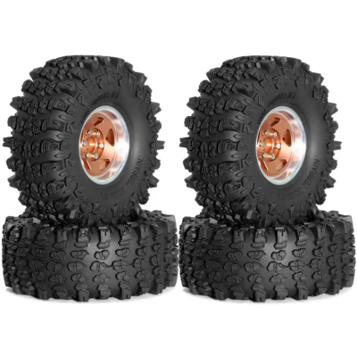 4x 1.9" Beadlock Wheels & 45x118mm Tires for 1/10 RC Rock Crawler SCX10 TRX4 D90 - Image 1 of 4