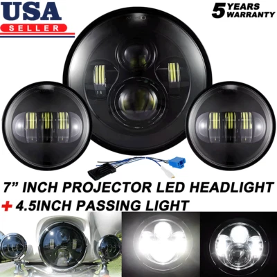 Ajuste para Honda Shadow VLX Chrome 75W 7" farol de LED + 4,5" luzes de passagem - Imagem 1 de 4