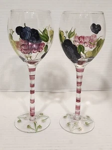 Weinstammgläser handbemalt verziert klares Glas Traubencluster 8 1/4" EUC - Bild 1 von 22