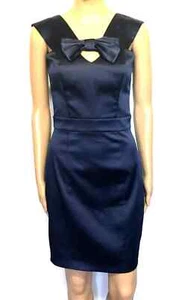 Review dark blue satin bow dress, sz. 8 timeless glam design - Picture 1 of 8