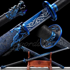 Espada coleccionable hecha a mano Tang Dao Kung Fu artes marciales katana dragón azul - Imagen 1 de 15
