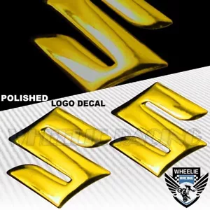 2 X 2" MOTO/BICICLETA 3D PULIDO/BRILLANTE EMBLEMA CALCOMANÍA LOGOTIPO GUARDABARROS PEGATINA SUZUKI DORADO - Imagen 1 de 1