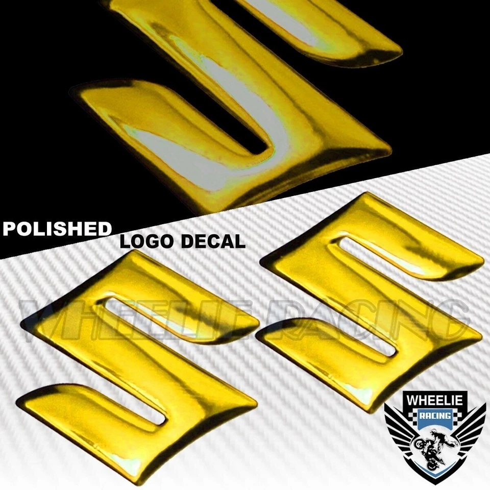 2 X 2 «MOTO/ВЕЛОСИПЕД 3D ПОЛЬСКИЙ/БЛЕСТЯЩАЯ ЭМБЛЕМА НАКЛЕЙКА ЛОГОТИП КРЫЛО НАКЛЕЙКА SUZUKI ЗОЛОТО - Изображение 1 из 1