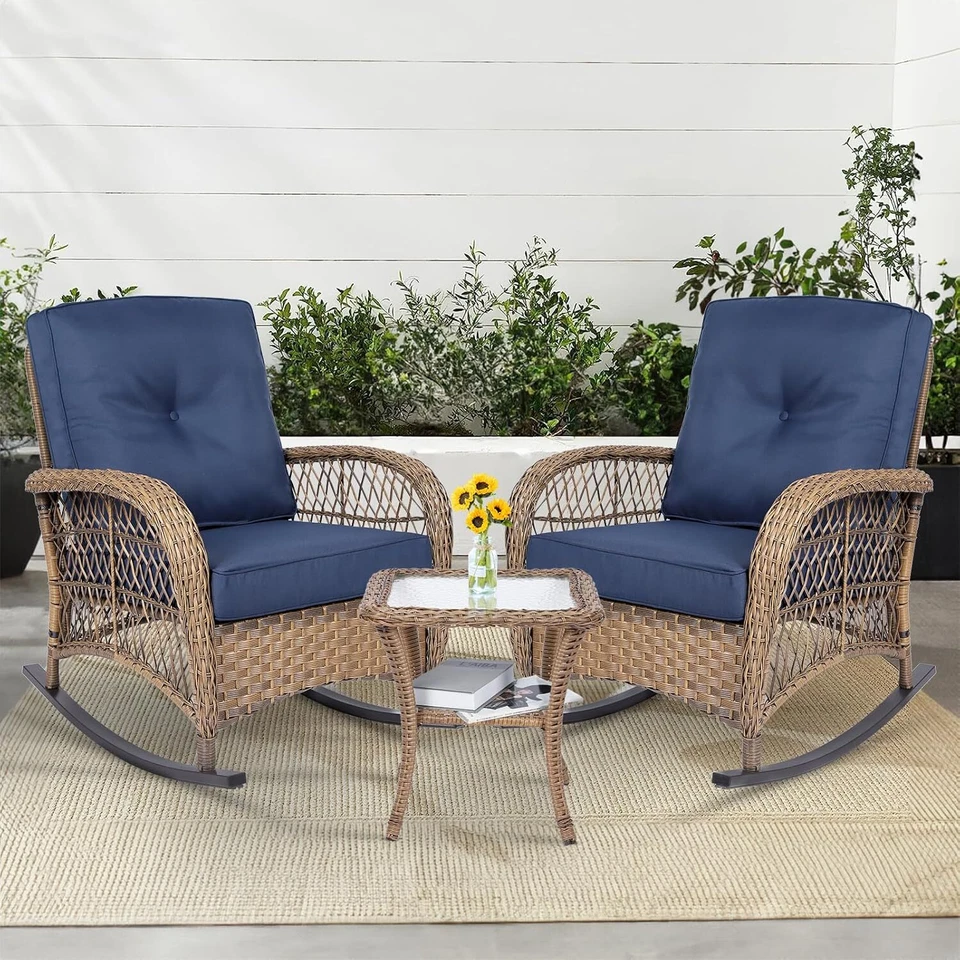 Cadeira de balanço de vime externa acolchoada de vime cadeira de balanço de vime para varanda, deck - Imagem 1 de 1