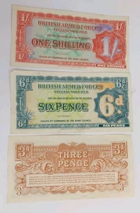 British Armed Forces  vouchers - 1/-, 6d, 3d - uncirculated condition - Picture 1 of 2