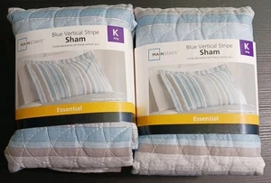 NWT Mainstays KING SIZE Pillow Shams Blue Vertical Stripes 2pc - Picture 1 of 9