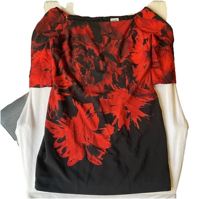 Vestido para mujer Donna Ricco 16 negro rojo funda floral manga 3/4 hasta la rodilla Foto 1 de 4