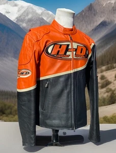Chaqueta de cuero negra Harley Davidson SPEED grande naranja carreras para hombre - Imagen 1 de 10
