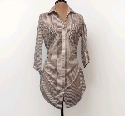 Sexy Vestido Camisa Y2k Blanco Negro A Rayas Oficina Abotonada Lateral Cuello Acanalado Foto 1 de 4