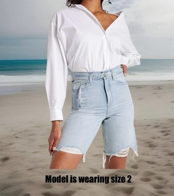 Bermudas Express 90S tiro súper alto desgastados con cinturón pantalones cortos de mezclilla talla 2 nuevos sin etiquetas Foto 1 de 4