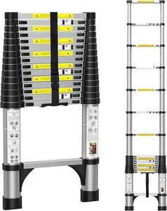 BOWEITI 15.5FT Telescoping Ladder, Aluminum Collapsible Ladders w/Non-Slip Fe... - Picture 1 of 6