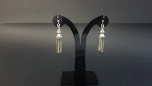 Excellent Pr Converted Sterling Silver Watch Chain Fob Tassels Pierced Earrings - Picture 1 of 16