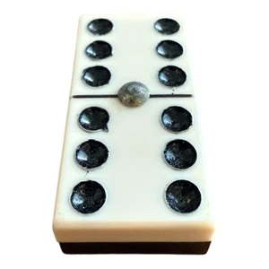 Vintage Dominoes Set Layered 26 Tiles Metal Spinner Double 6 Domino Wood Box - Picture 1 of 10