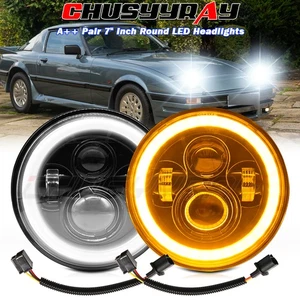 for Mazda RX-7 1979-1985 Pair 7" inch Round LED Headlights Bulbs Hi/Lo Lamp - Picture 1 of 12