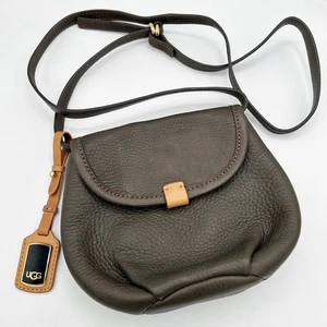 UGG Dark Olive Gray Leather Crossbody Shoulder Bag Classic Fall Women's - Picture 1 of 5