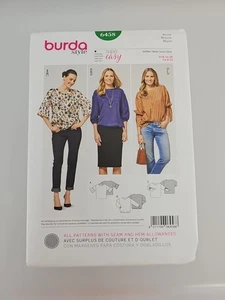 Blusa Burda #6458 con hombros sobrecortados, opción de dobladillo elástico talla 8-20 SIN CORTAR - Imagen 1 de 2