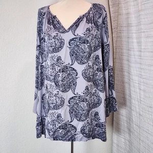 Pure Jill Tunika Oberteil Damen mittelblau Paisley Langarm Lenzing Viskose - Bild 1 von 12