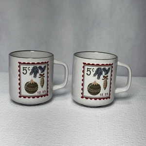 Set Of 2 Target Christmas Stamp Coffee Tea Mug Hearth & Hand Magnolia Stoneware - Picture 1 of 3