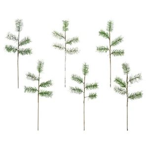 Picks verde sempreverde flocked 6pk, decorazione natalizia sbrinata sulla neve steli floreali - Foto 1 di 10