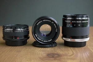 KONICA 50MM AR F1.8 LENS. DOI 2X TELECONVERTER + PANAGOR AUTO MACRO CONVERTER. - Picture 1 of 22