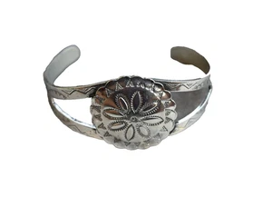 Native American Sterling Silver Dome Cuff 7" wearable etched Navajo symbols - Picture 1 of 10