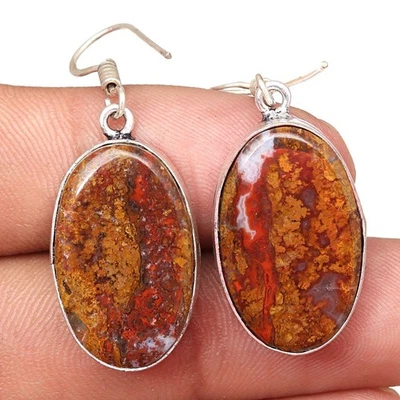 Stick Agate Gemstone Handmade Silver Jewelry Earrings 1.5'' - Image 1 of 4