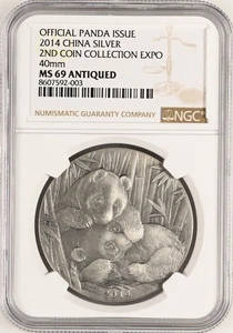 NGC MS69 2014 China Panda coin collection expo Silver panda medal 1oz antique - Picture 1 of 2