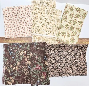 Vtg Cotton Fabric Floral Fall Brown Beiges Quilting Sewing Crafts Estate Fabric - Picture 1 of 4