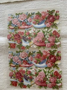 3 wunderschöne nostalgische Glanzbilderbögen. Blumen Und Engel - Bild 1 von 3