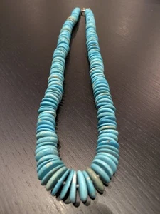 Vntg Knotted 925 Turquoise Disc Graduated Bead Necklace Likely Native American - Picture 1 of 14