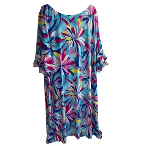 Pappagallo Cactus Rose Multi-Color Floral Dress Size 3X Ruffle Short Sleeve - Picture 1 of 7