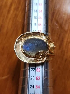 Precioso anillo de cóctel diseño envolvente tono dorado cuarzo rutilado esterlina talla 9 - Imagen 1 de 7