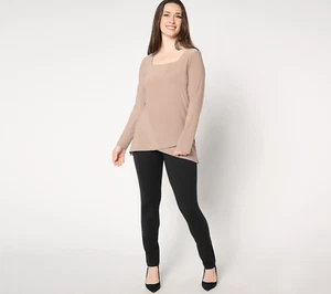 Women With Control Petite Wardrobe Warrior Top & Pant Set Taupe Black PL - Picture 1 of 2