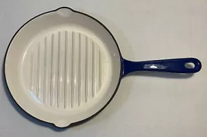 Rachel Ray Cast Enamel Skillet Grill Pan Blue 11 Inch Wide 2 Inch Deep - Picture 1 of 4