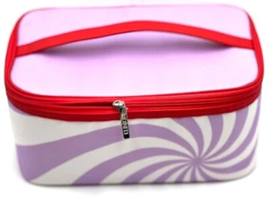 Clinique Makeup Cosmetic Train Case Zipper Bag White /Red /Purple Pinwheel Swirl - Picture 1 of 2
