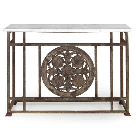 20th Century Art Nouveau Wrought Iron Marble Top Console Pier Table Cover