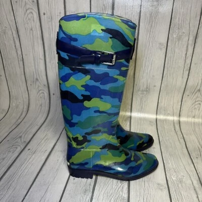 Botas Polo Ralph Lauren Femininas Rossalyn Azul Camuflagem Botas de Chuva Alta Tamanho 6 - Imagem 1 de 4