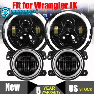 For Jeep Wrangler JK 2007-2018 7" LED Headlights & Amber Fog Light Combo Kit - Picture 1 of 12