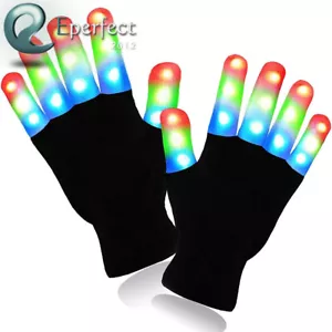 LED Light Flashing Gloves Fingers Light Up Glow for Birthday Rave Dance Costume - Picture 1 of 8