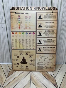 Meditation Knowledge Chart Metal Sign 8"X12" Chakra Poses Sitting Breathing - Picture 1 of 3