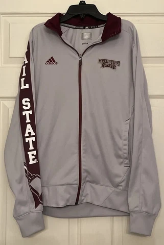 Mississippi State Bulldogs Jacket NCAA Adidas Women's Gray  Climalite Full Zip Cover