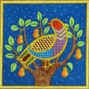 Needlepoint Handpainted Amanda Lawford Christmas Partridge Pear 7x7 - Picture 1 of 1
