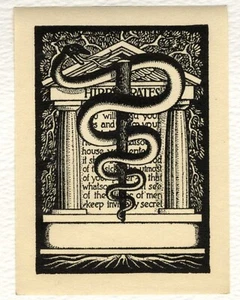 Hippocrates Antique Medical Bookplate  Original Gum  by the Antioch Press - Imagen 1 de 1